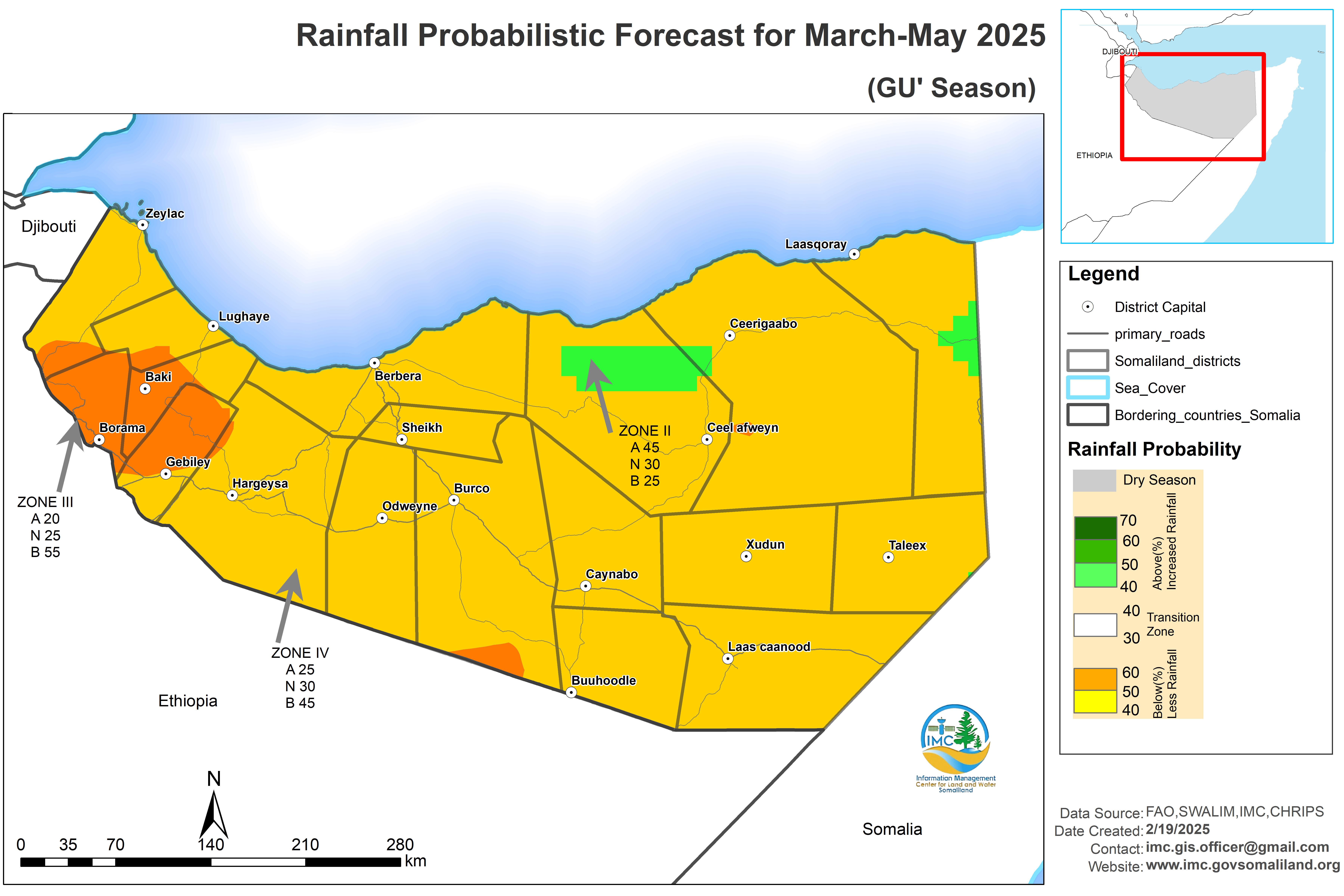 Somaliland Seasonal Probabilistic Rainfall Forecast March-May 2025