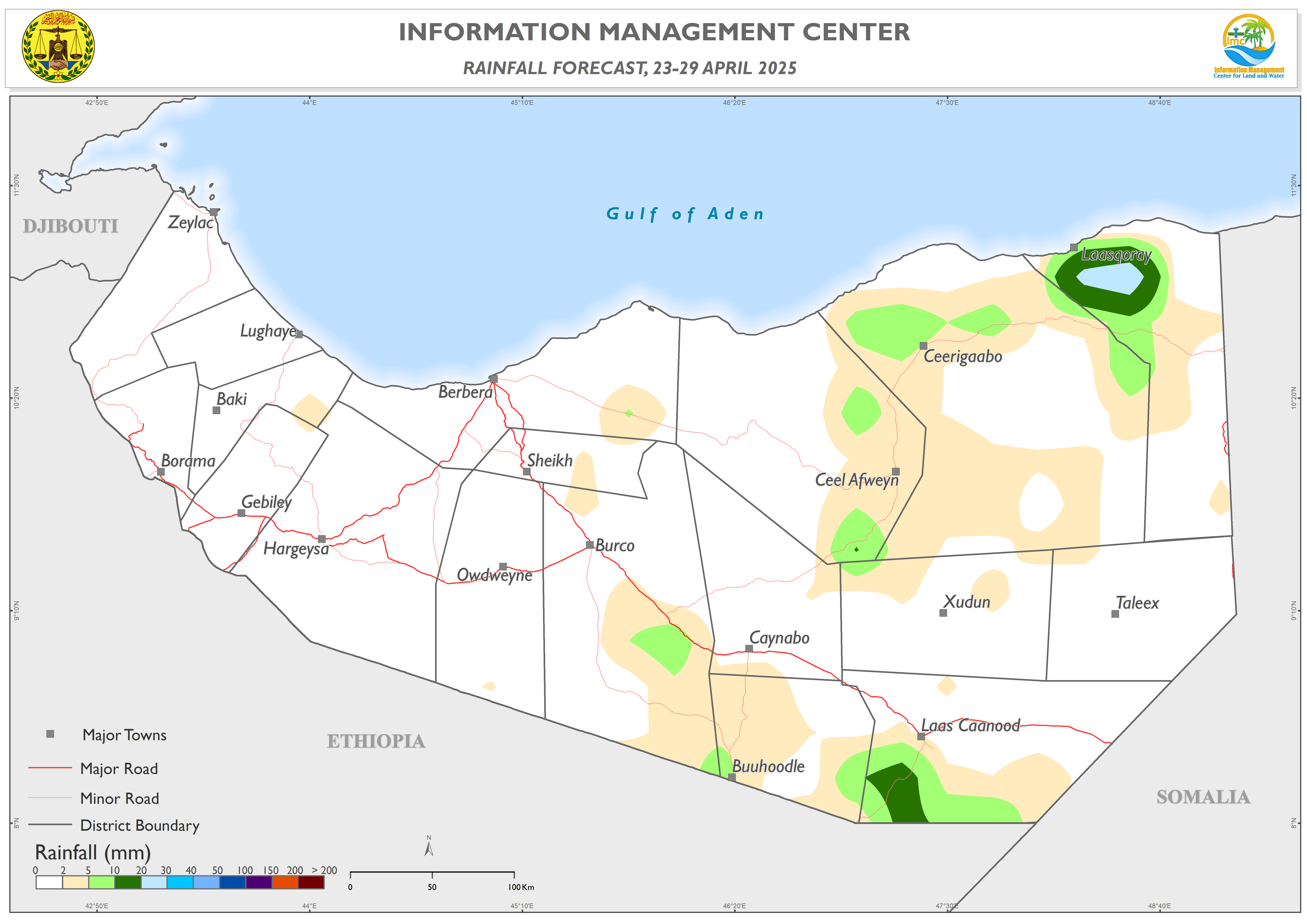Somaliland Weekly Rainfall Forecast from 23 to 29 April 2025