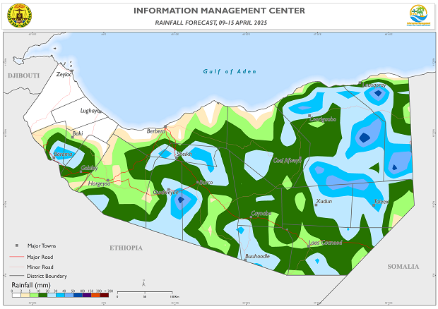 SOMALILAND WEEKLY WEATHER FORECAST FROM 09 TO 15 APRIL 2025