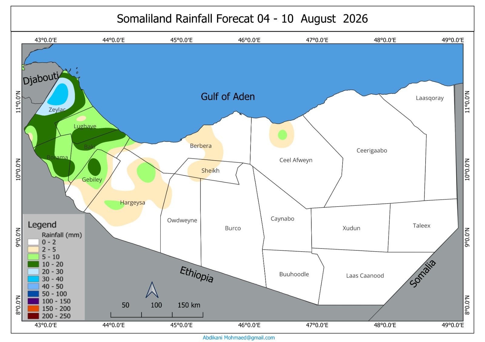 SOMALILAND WEEKLY WEATHER FORECAST : From 4th to 10th August, 2026