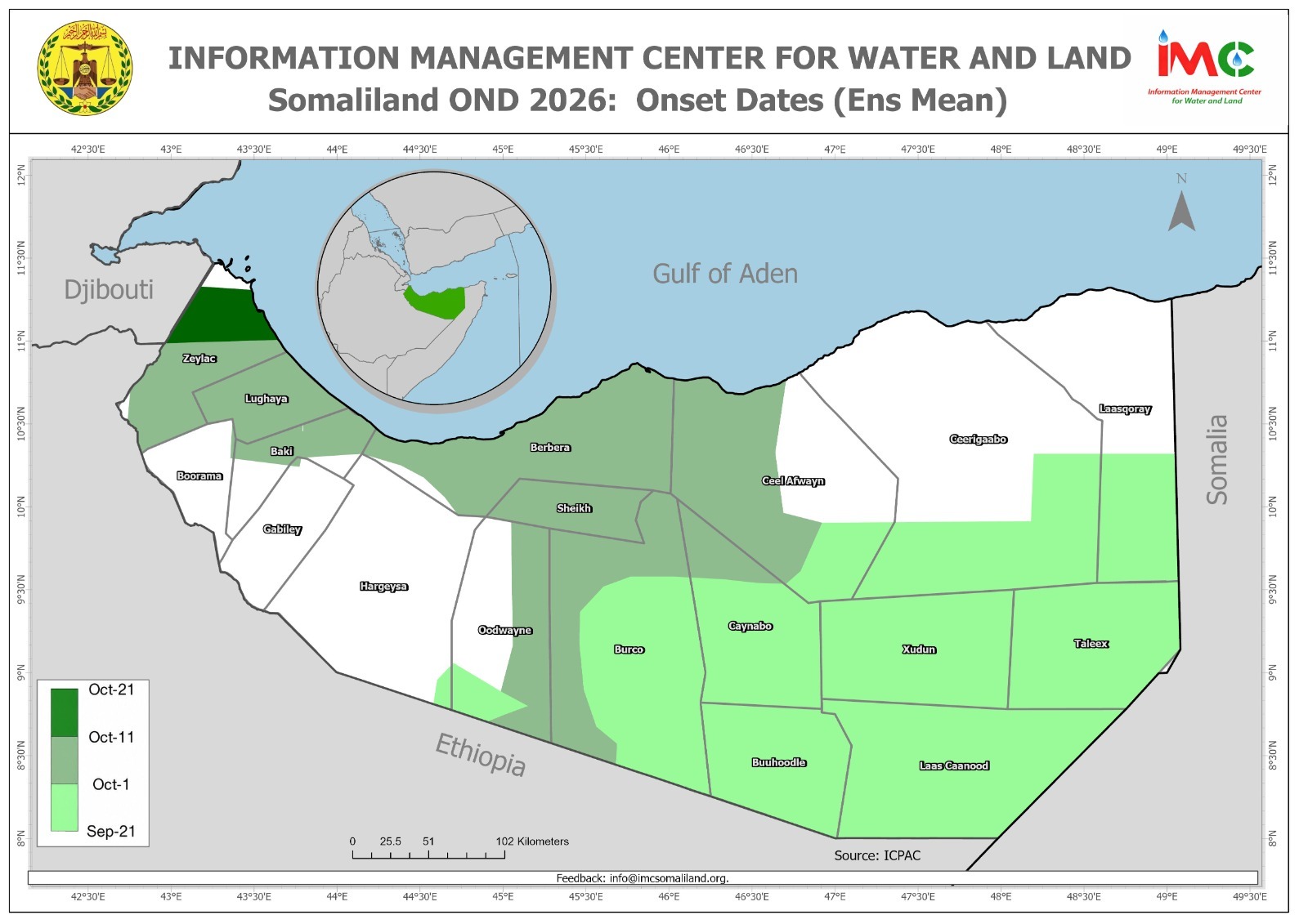 Somaliland Probabilistic Deyr (October–December) 2026 Seasonal Rainfall Forecast.